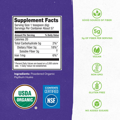 Konsyl organic psyllium fiber ingredients and certification details