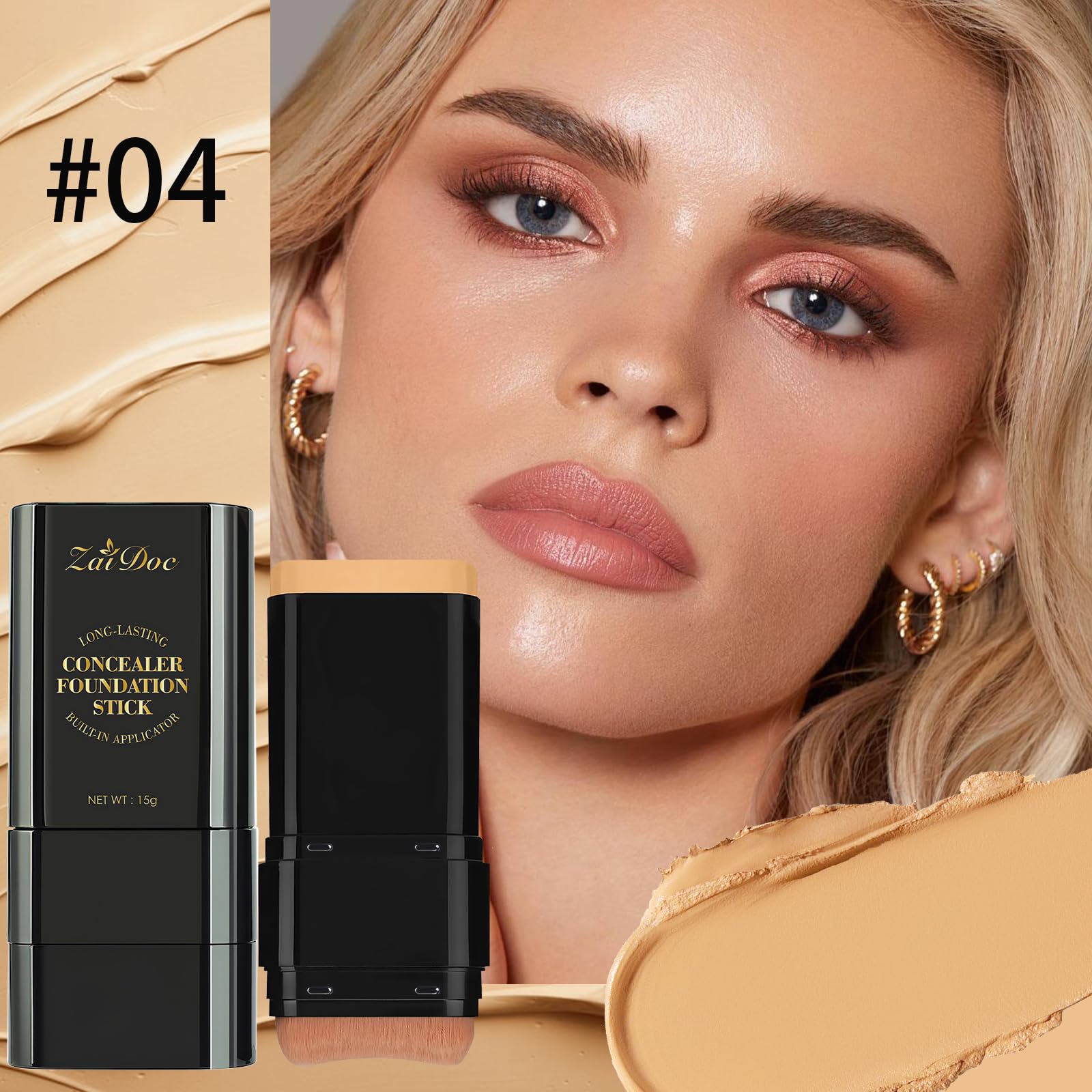 Zaidoc 2-in-1 full coverage makeup stick with the blending brush cap removed.