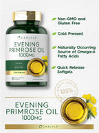 Back layout of Carlyle evening primrose oil 1000mg showing supplement facts and clean ingredient list details