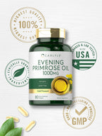 Side view of Carlyle evening primrose oil 1000mg container showing barcode and manufacturing authenticity markers