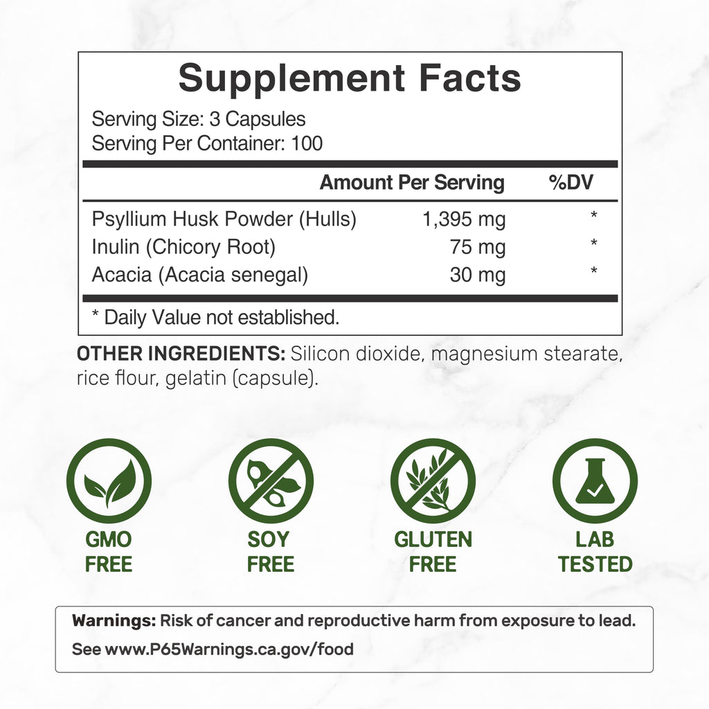 Close up of Deal Supplement Psyllium Husk supplement label
