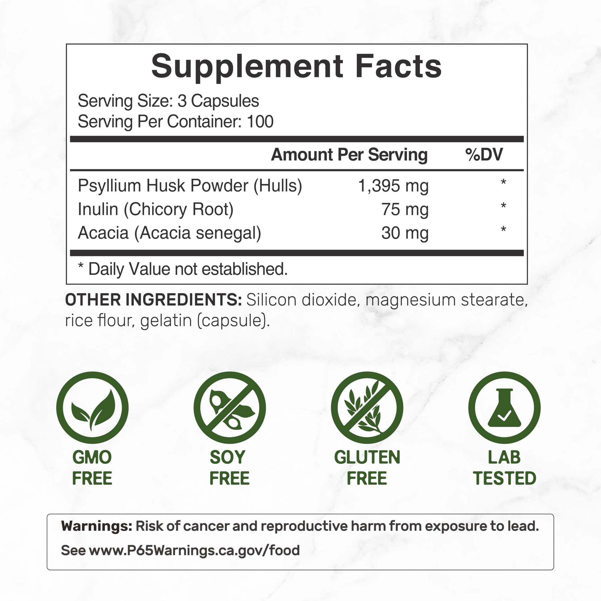 Close up of Deal Supplement Psyllium Husk supplement label