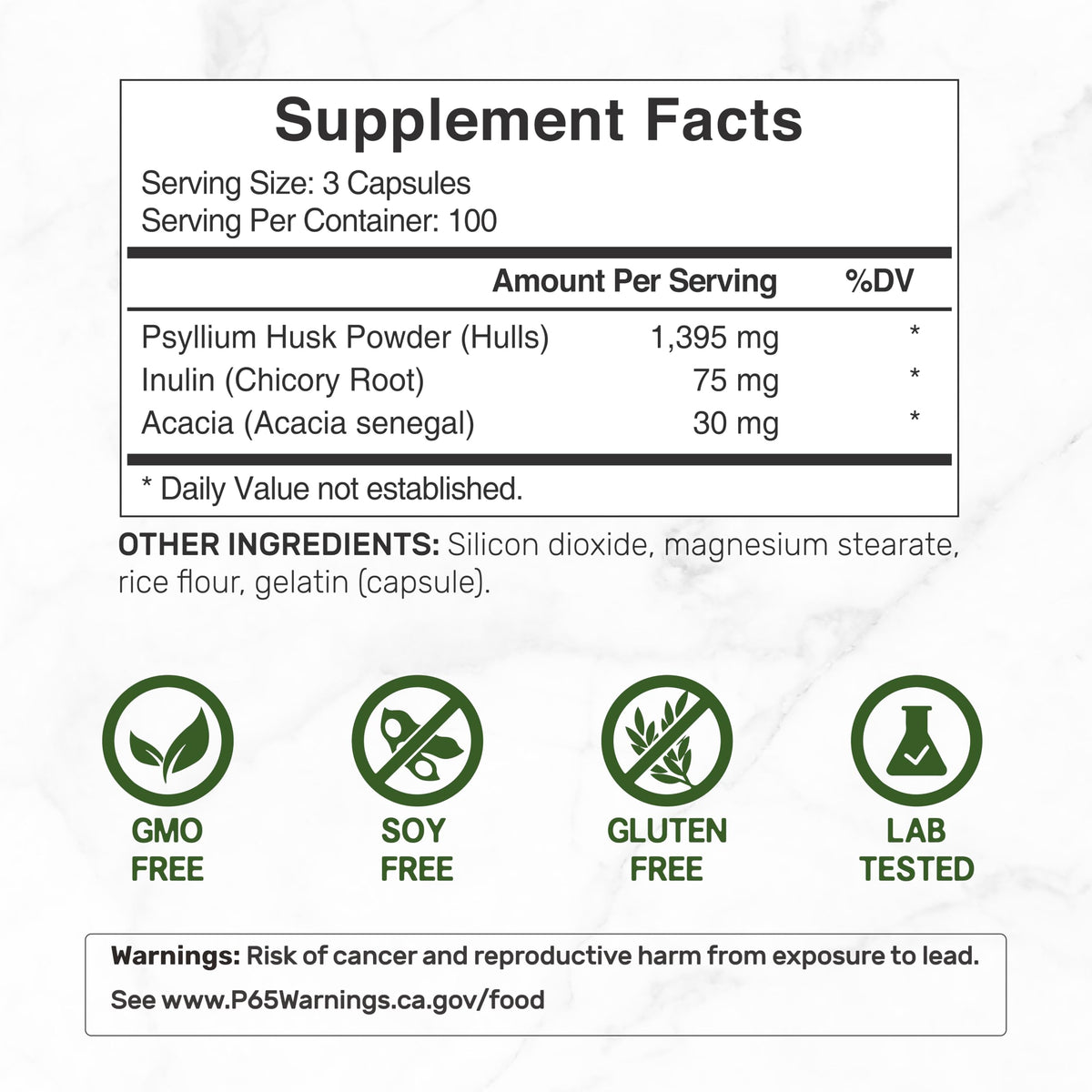 Close up of Deal Supplement Psyllium Husk supplement label