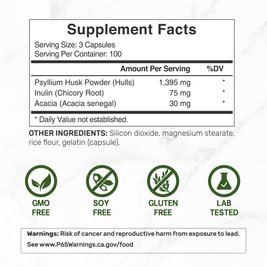 Close up of Deal Supplement Psyllium Husk supplement label