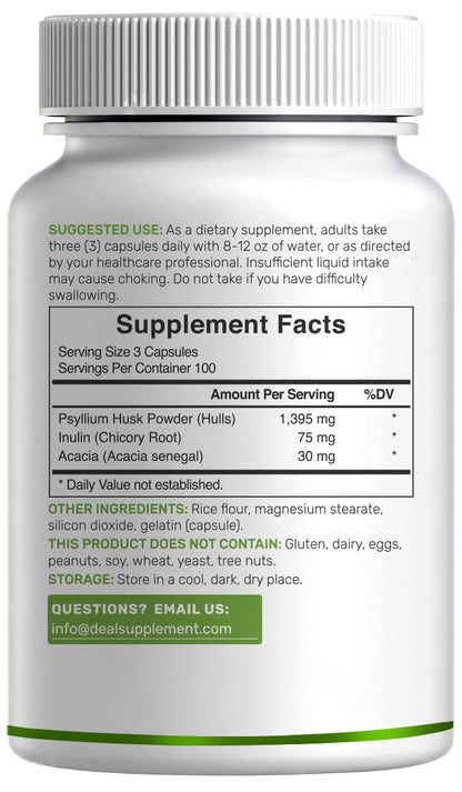 Side profile of Deal Supplement 1500mg fiber complex bottle