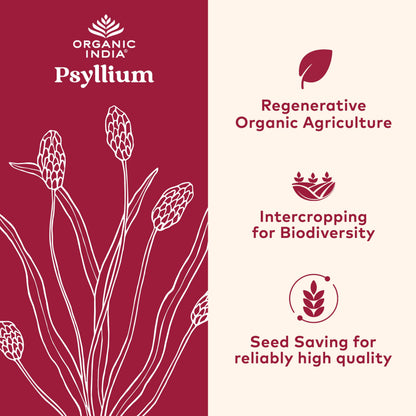 Organic India Whole Psyllium Husk Herbal Powder nutrition facts label and ingredient certifications side view