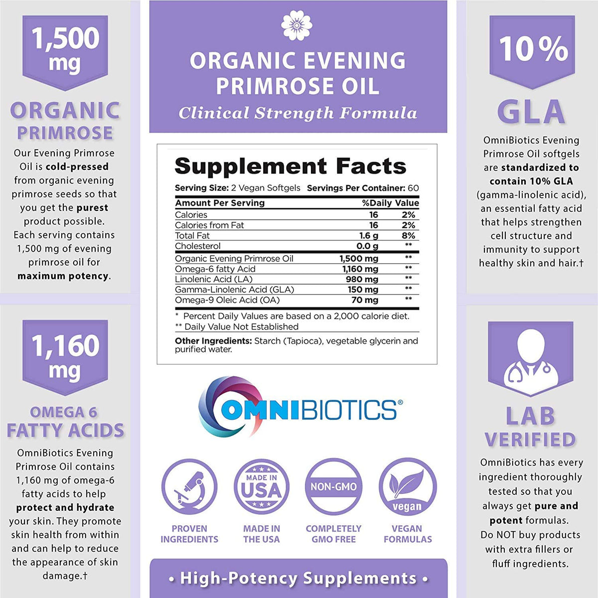 Cold-pressed premium organic evening primrose capsules for women hormone balance support.