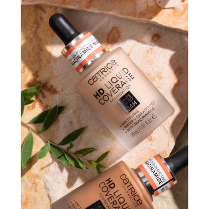 Catrice matte finish full coverage foundation being blended on skin for a second skin effect