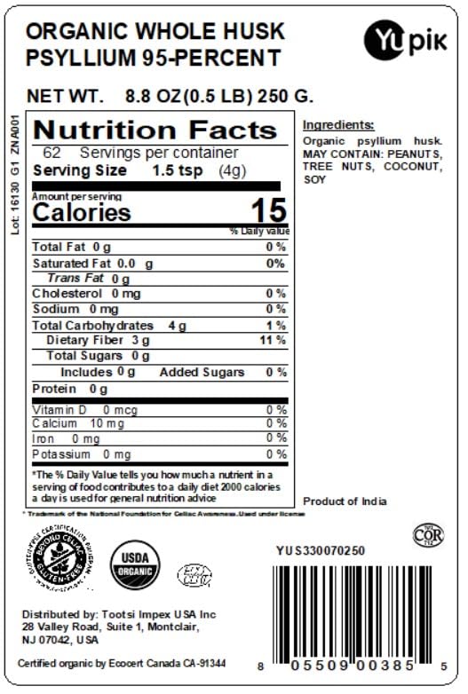 Yupik Organic Whole Husk Psyllium 95 percent purity label