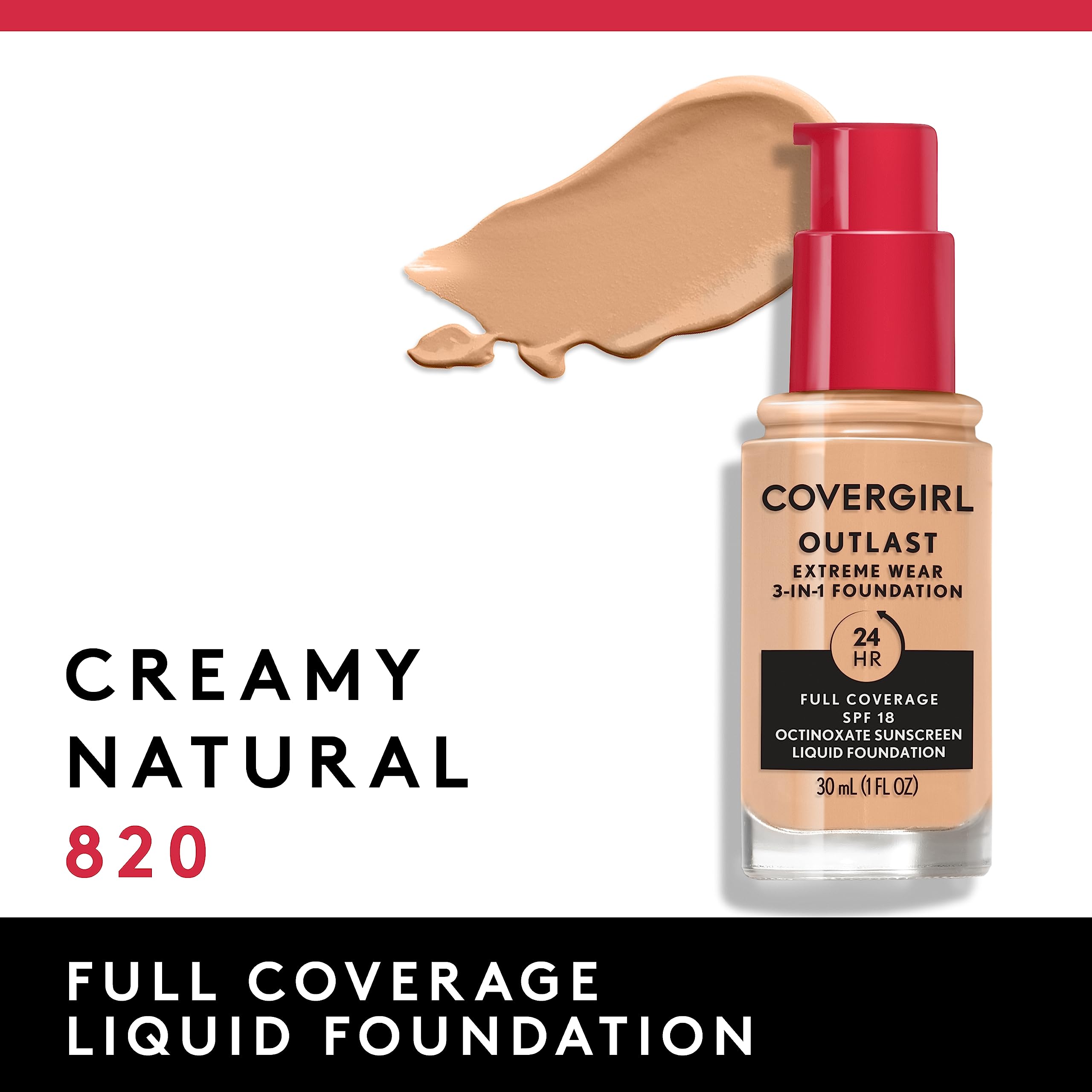 Covergirl Creamy Natural 820 liquid foundation packaging with shade label