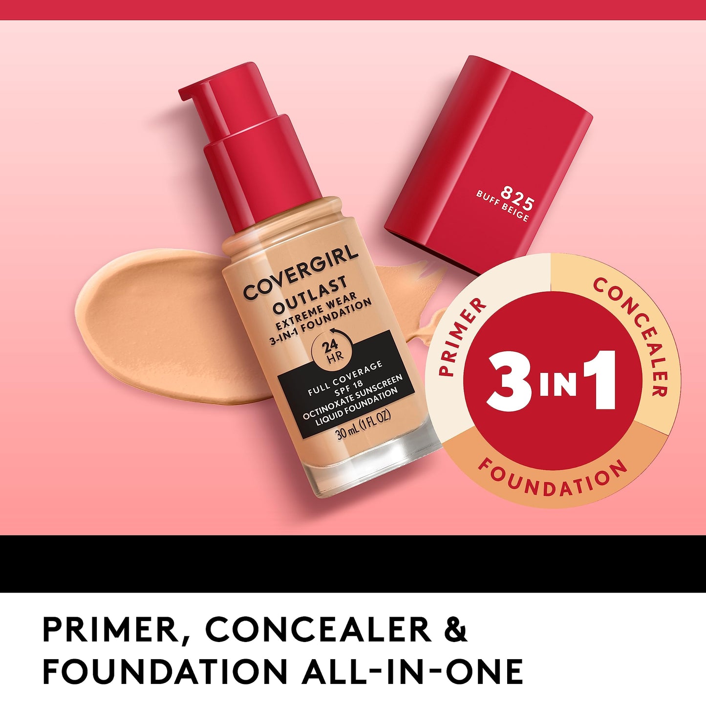 Covergirl Outlast 24 hour liquid makeup bottle showing SPF 18 info
