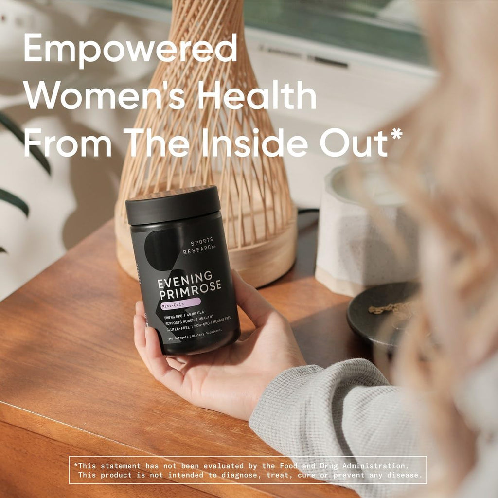 Sports Research gluten free and hexane free evening primrose oil dietary supplement bottle