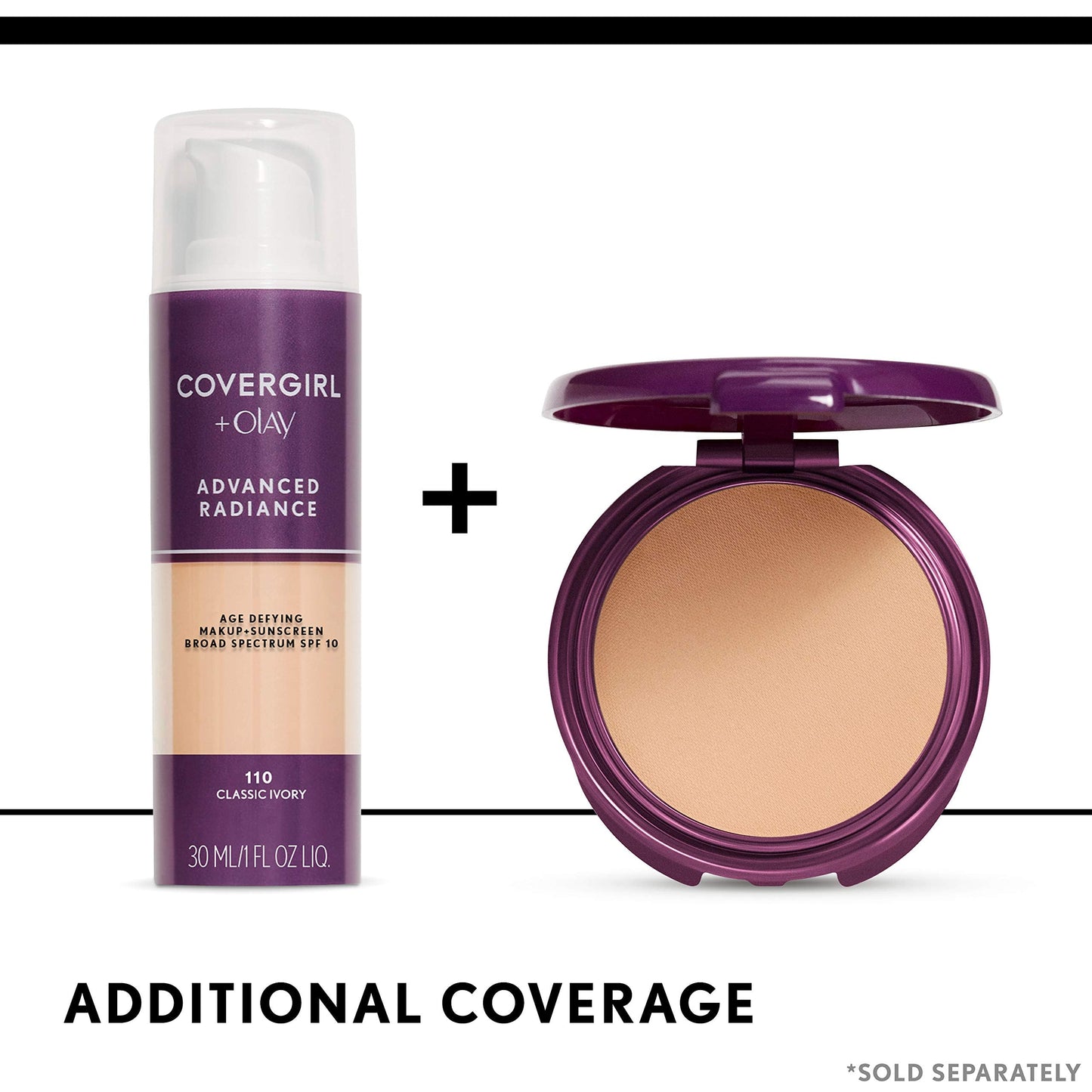 Authentic imported COVERGIRL Advanced Radiance foundation bottle packaging variation layout.