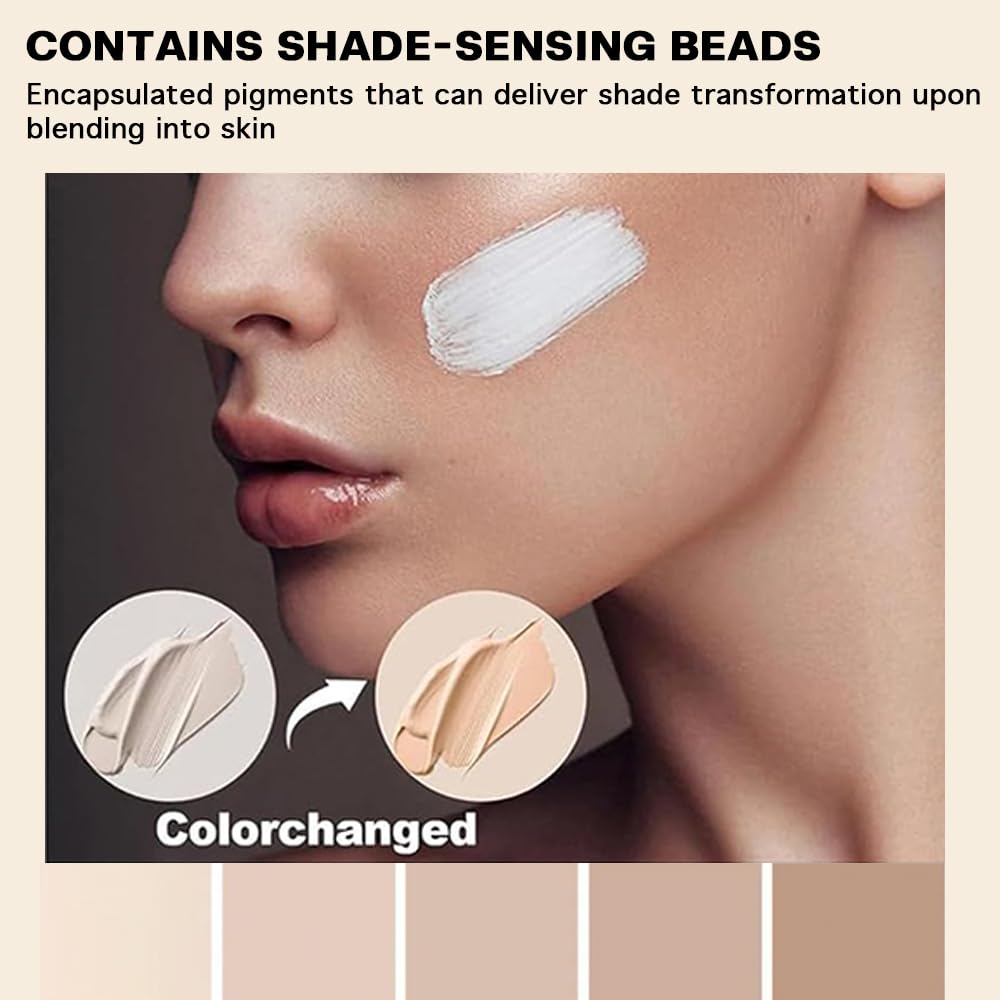 Waterproof long lasting 4 in 1 foundation texture swatch on multi tone background