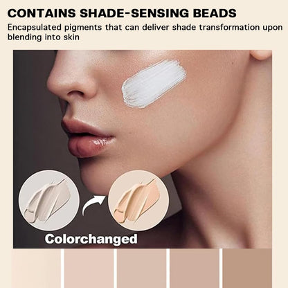 Waterproof long lasting 4 in 1 foundation texture swatch on multi tone background