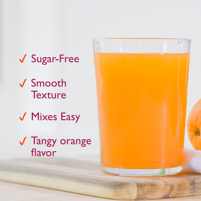 Metamucil sugar-free fiber powder container with glass of water