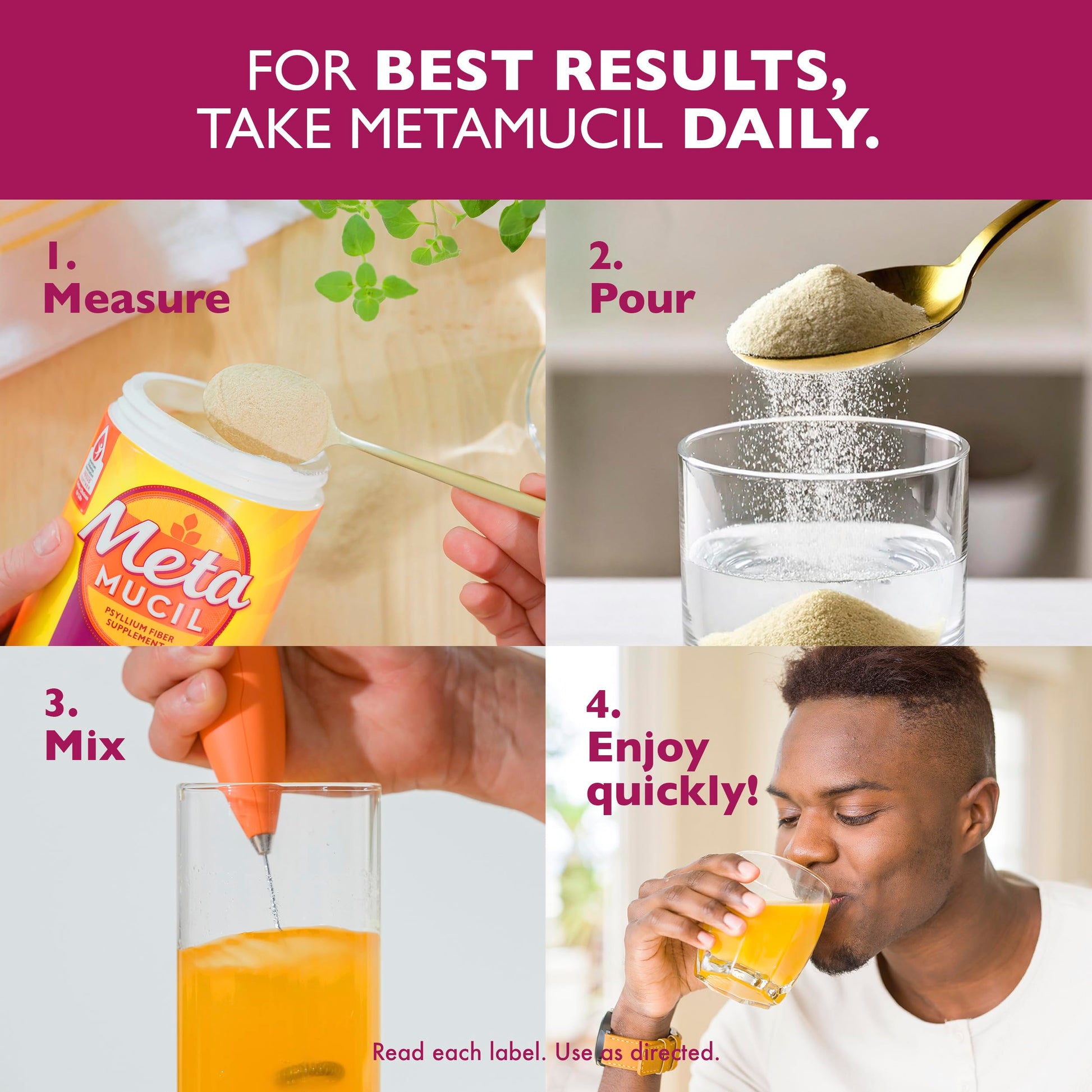 Metamucil 4-in-1 fiber supplement benefits summary label
