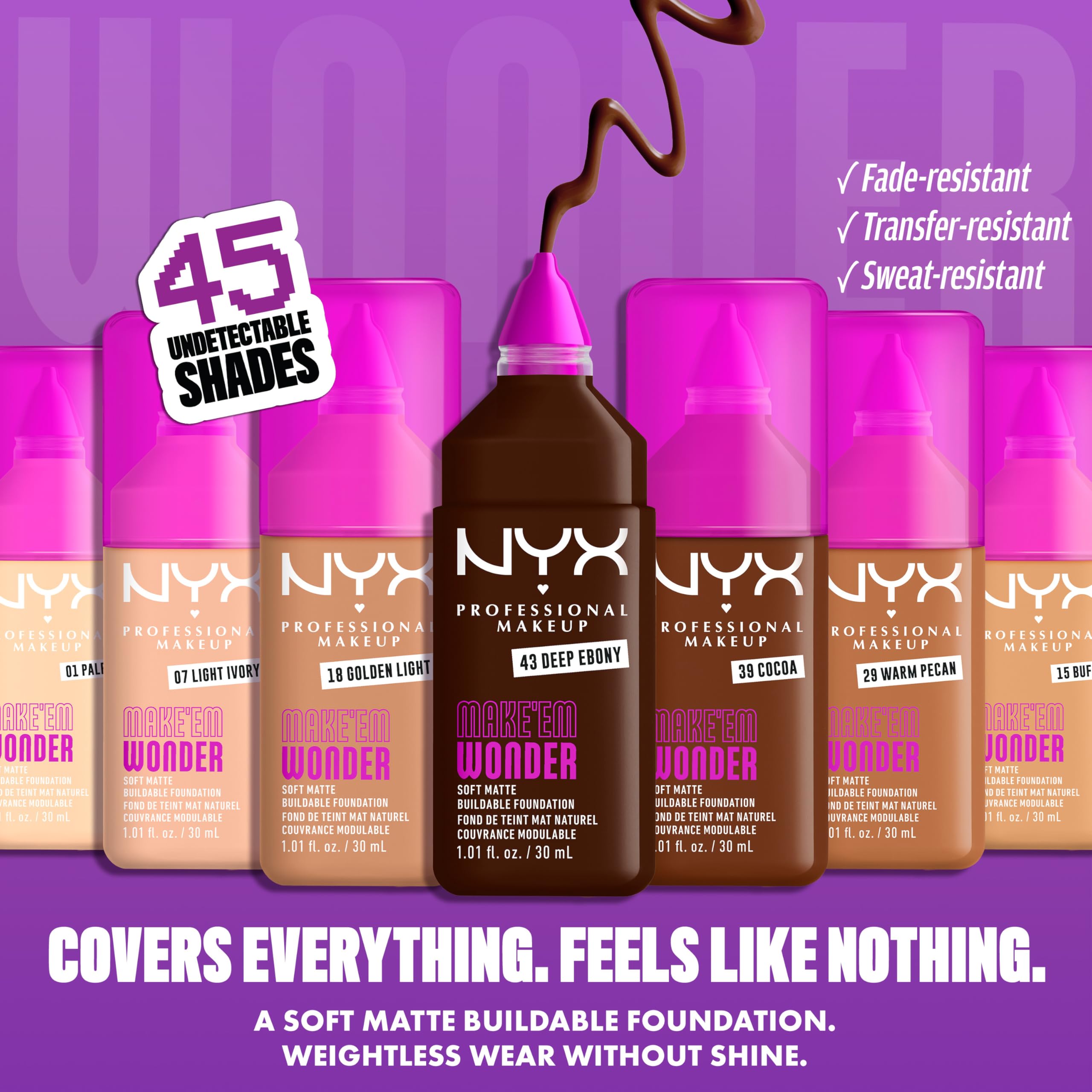 NYX Make 'Em Wonder 24HR Soft Matte Foundation packaging texture