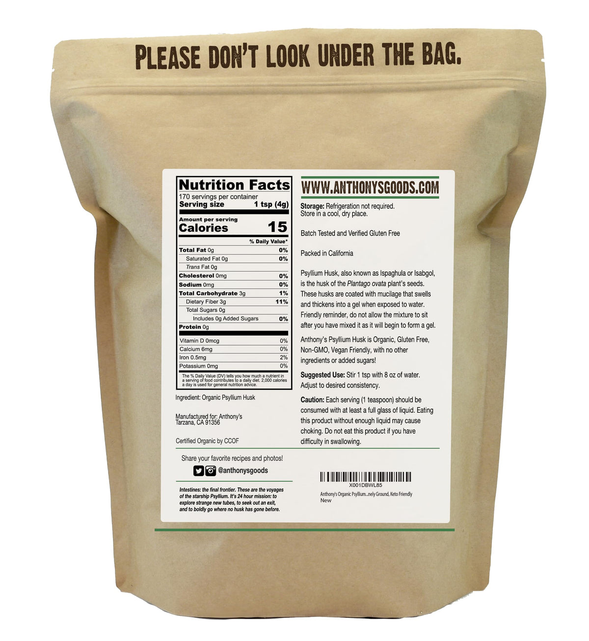 Anthony's Organic Psyllium Husk powder texture close up