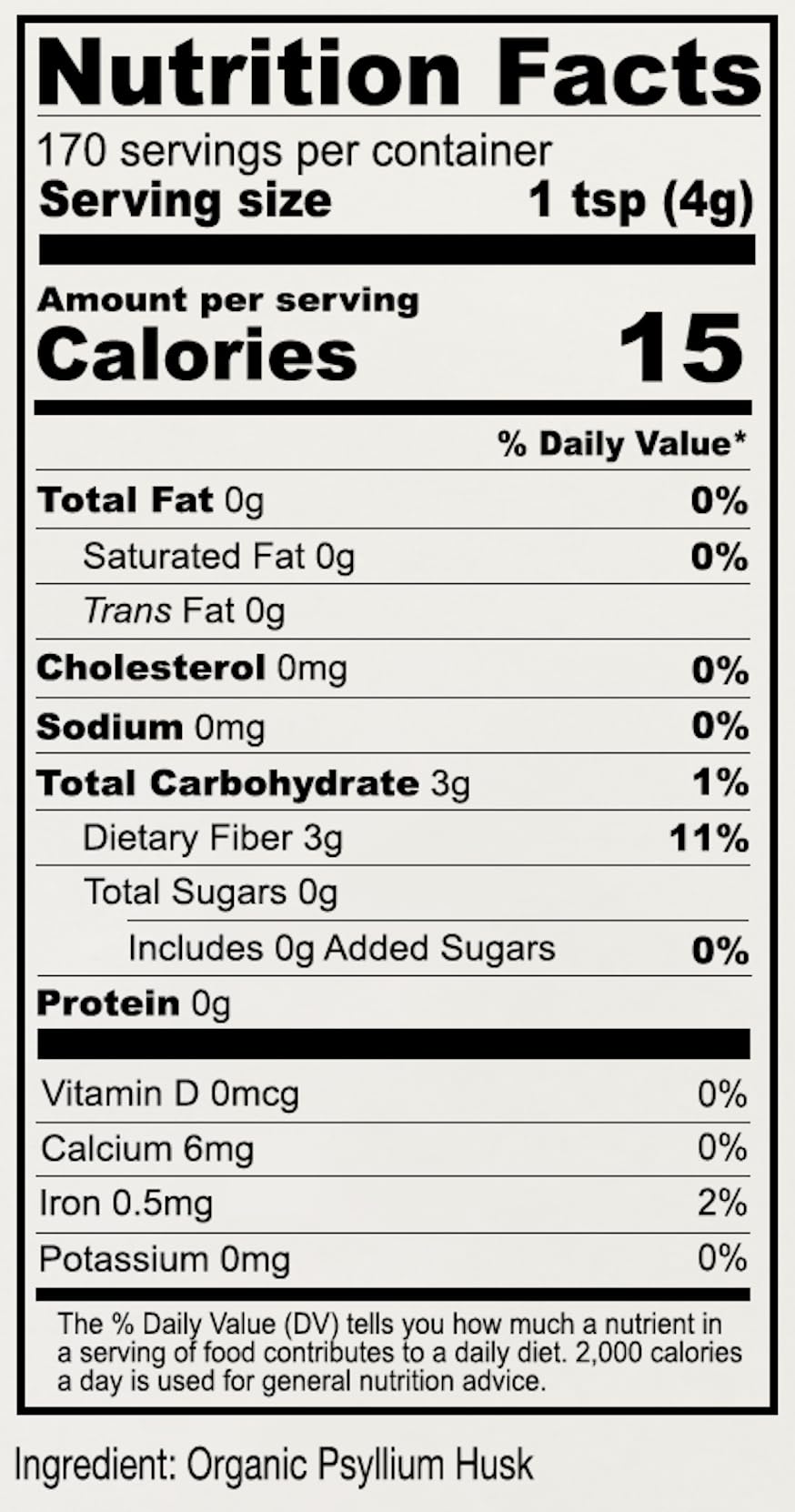Anthony's Organic Psyllium Husk dietary fiber supplement label