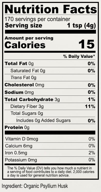 Anthony's Organic Psyllium Husk dietary fiber supplement label