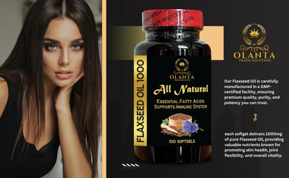Olanta Trade Solution organic wellness flaxseed oil capsule count verified seal close up view