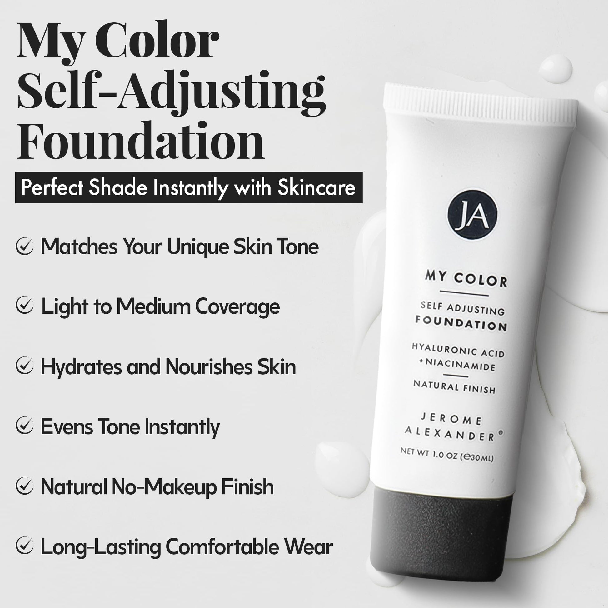 Color changing liquid face makeup showing white cream texture transforming to skin tone
