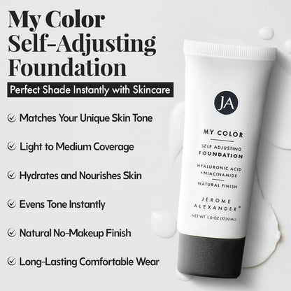 Color changing liquid face makeup showing white cream texture transforming to skin tone