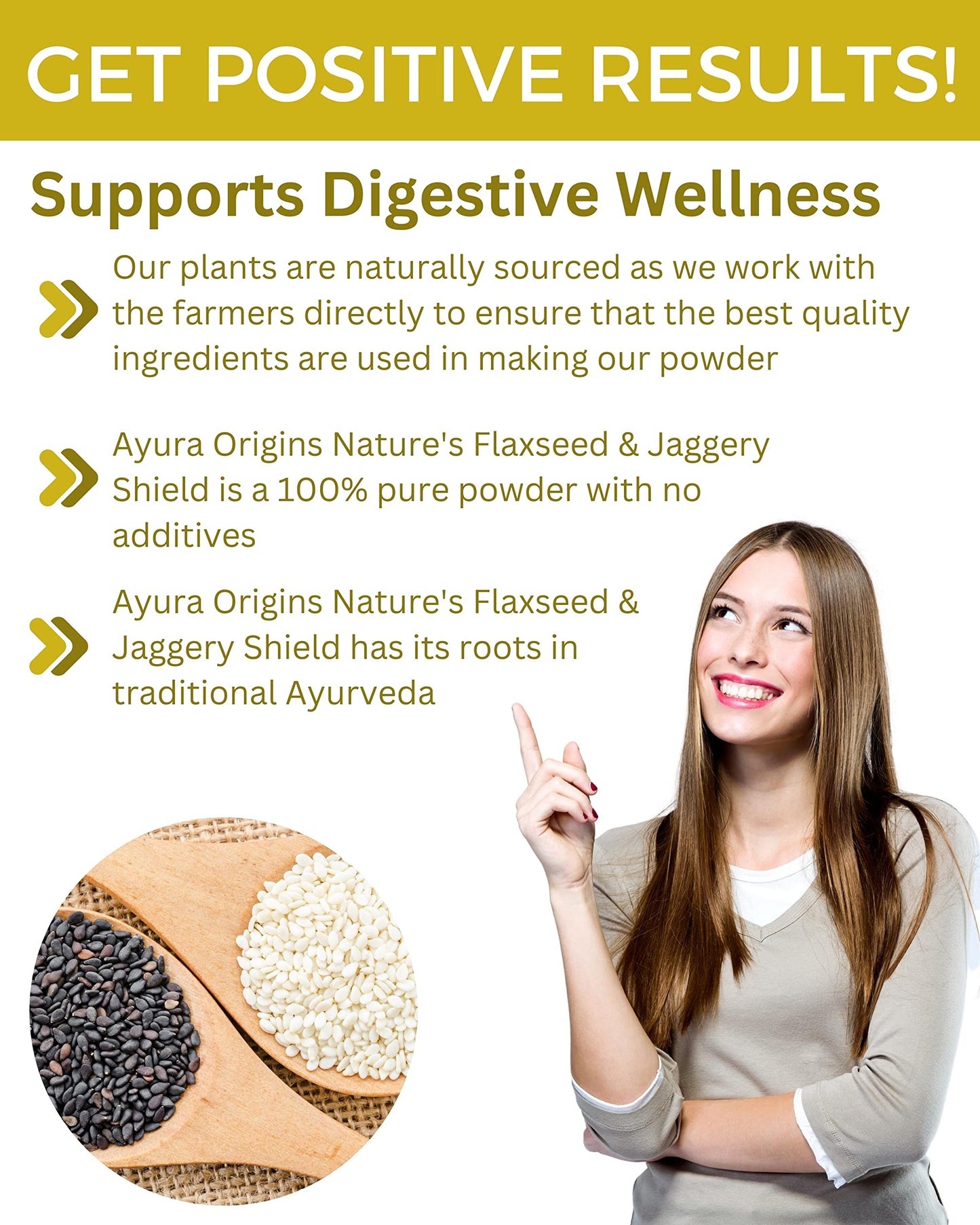 AYURA ORIGINS flaxseed and jaggery shield ready to eat natural wellness powder closeup