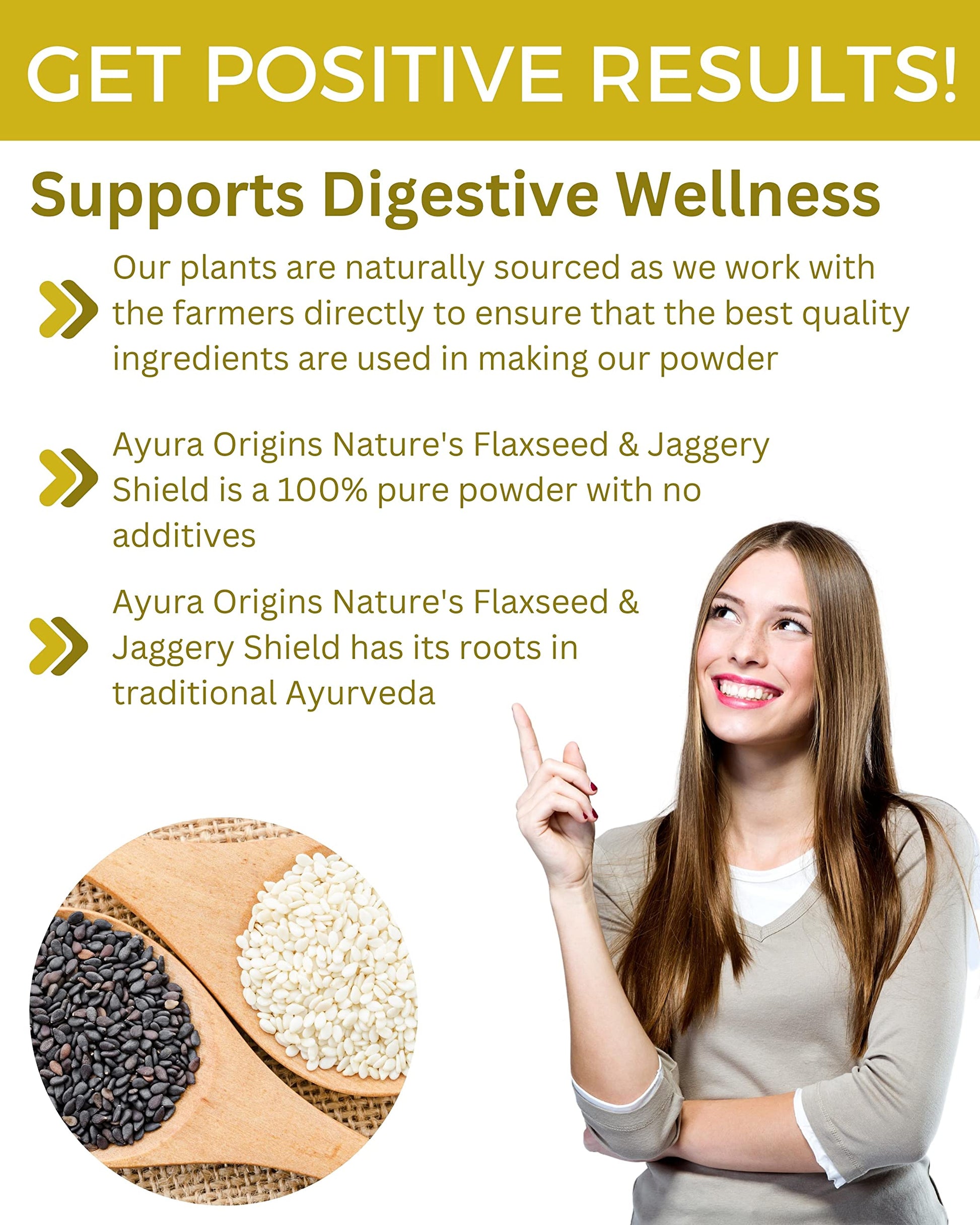 AYURA ORIGINS flaxseed and jaggery shield ready to eat natural wellness powder closeup