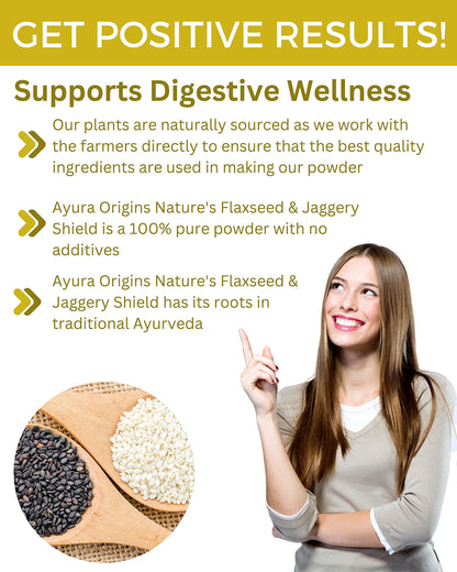 AYURA ORIGINS flaxseed and jaggery shield ready to eat natural wellness powder closeup