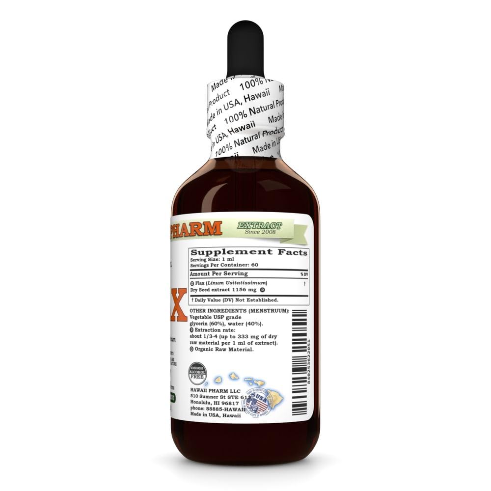 Hawaii Pharm Flax alcohol free liquid extract dropper bottle for heart wellness