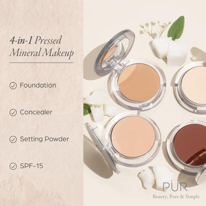 Open mineral powder foundation compact revealing the smooth pressed powder formula and internal application mirror