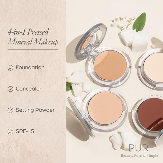 Open mineral powder foundation compact revealing the smooth pressed powder formula and internal application mirror