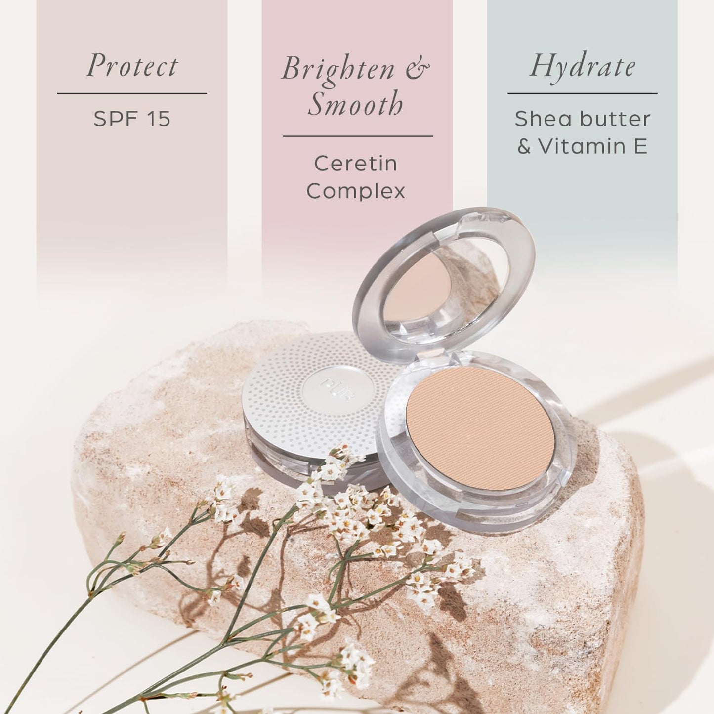 Side view of the compact highlighting the lightweight and portable travel friendly design for touch ups