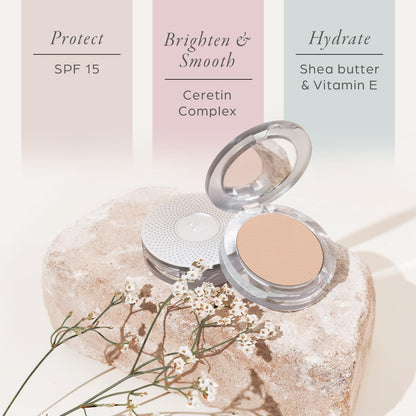 Side view of the compact highlighting the lightweight and portable travel friendly design for touch ups