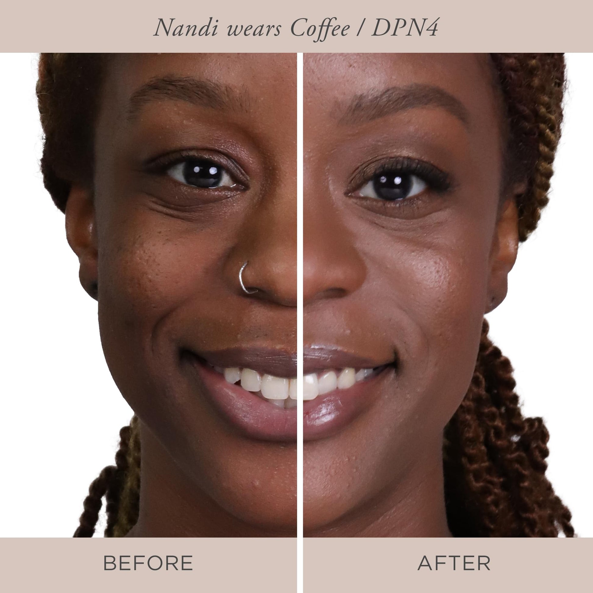 A lifestyle shot of the clean beauty powder foundation next to a professional application brush