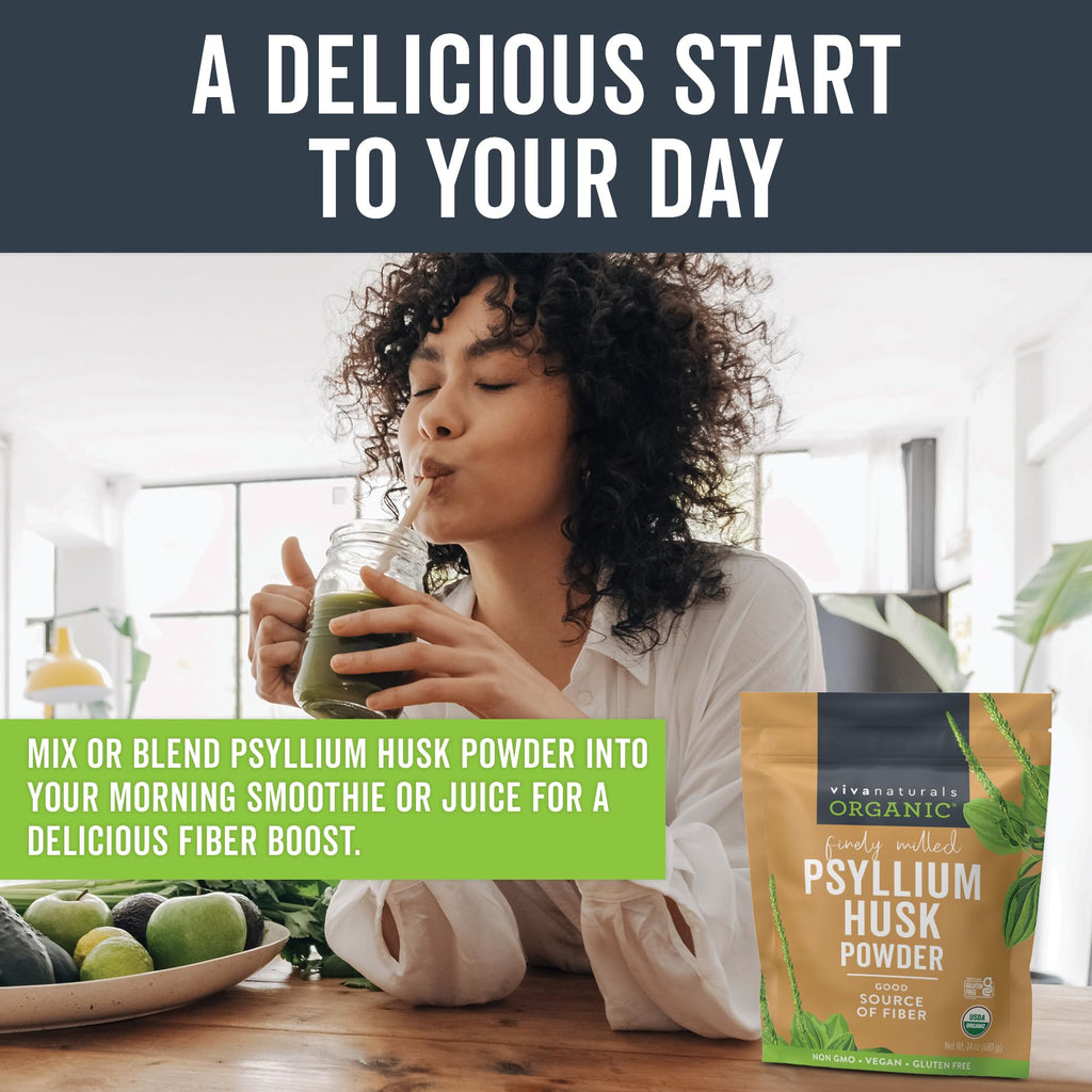 Viva Naturals fiber supplement bag details and organic certification