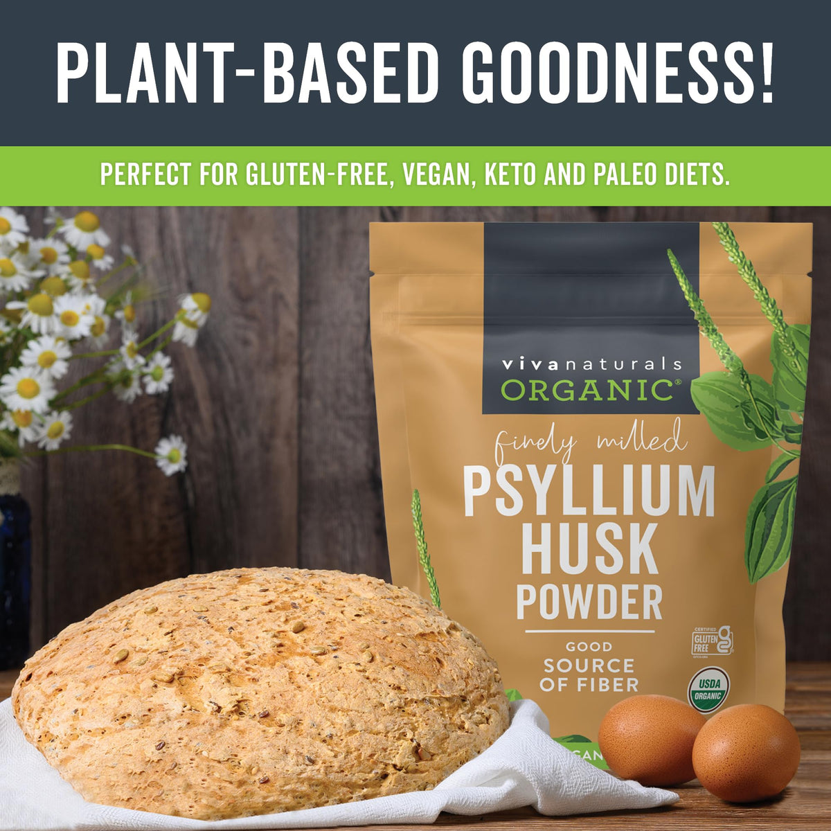 Texture of finely ground psyllium husk powder in a bowl