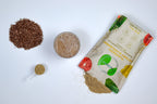 Ginger dietary flaxseed powder back packaging showing directions and ingredients