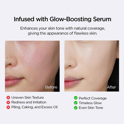 Pore blurring makeup product demonstrating lightweight coverage on sponge