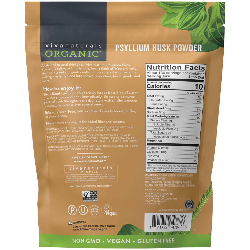 Smoothie blended with organic psyllium husk powder
