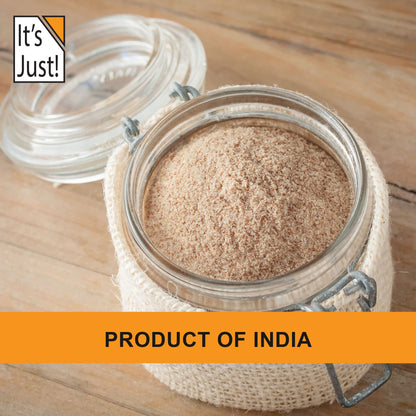 It's Just! Psyllium Husk Powder shown with a glass of water