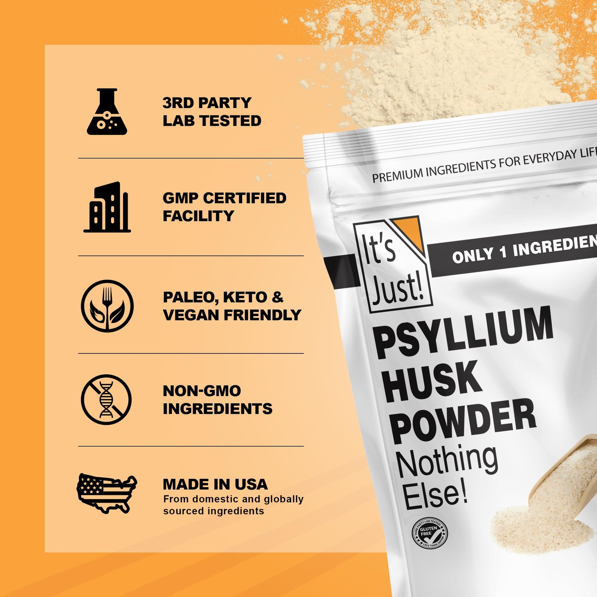 Back of It's Just! Psyllium Husk Powder packaging nutrition info