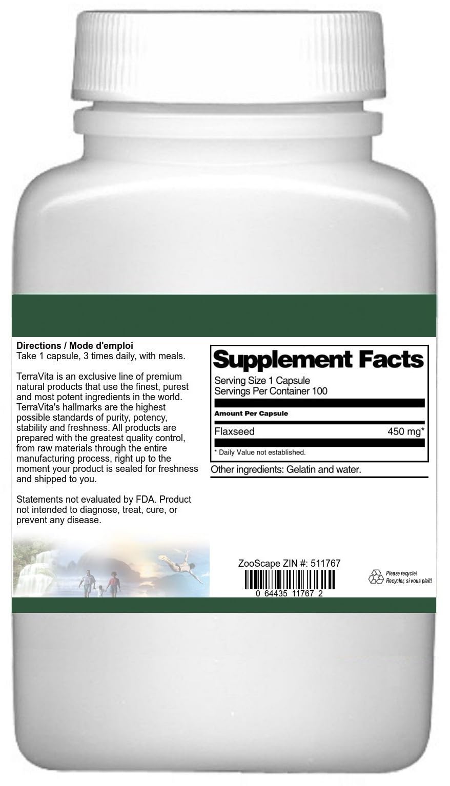 Side view of Terravita plant based omega 3 6 9 wellness supplement bottle