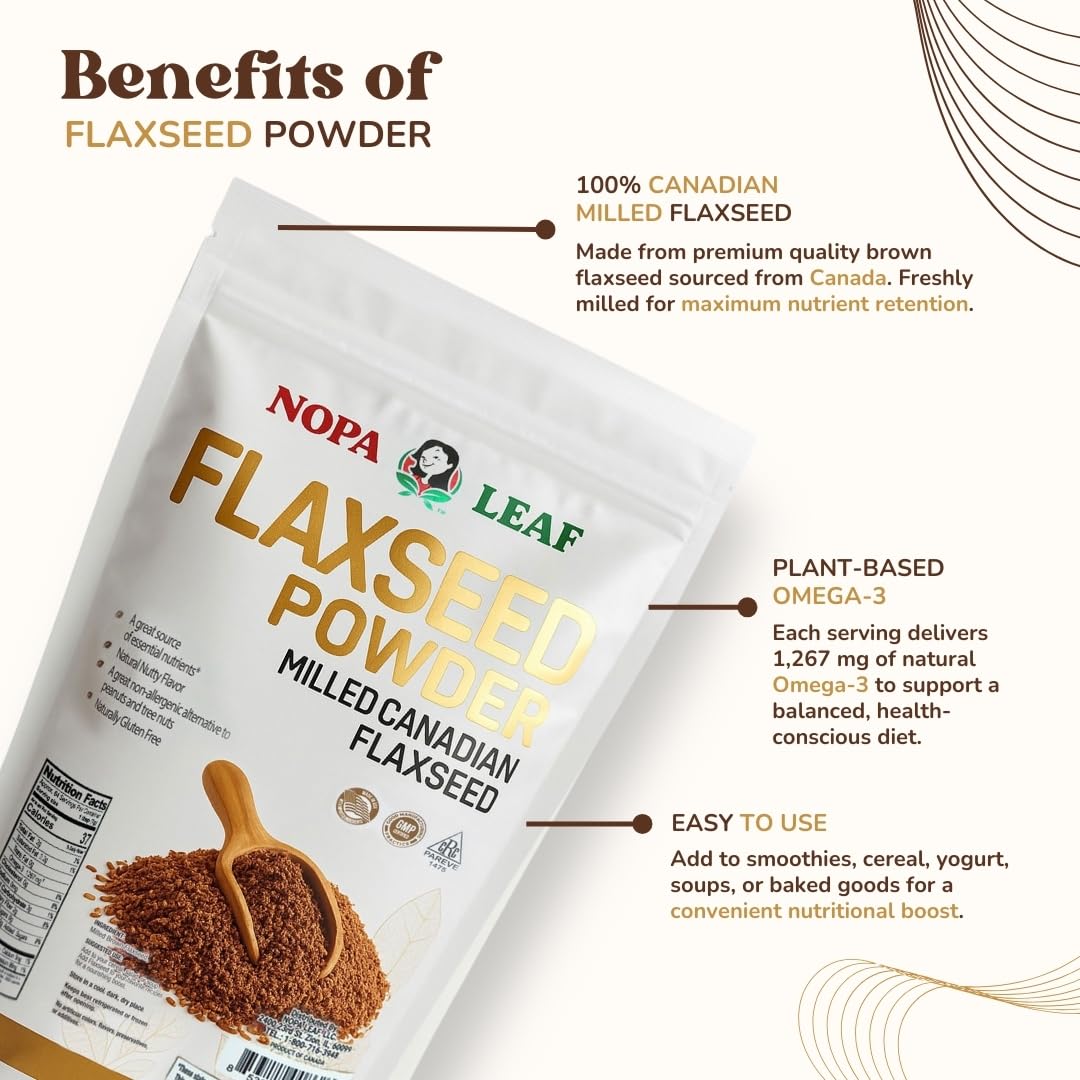 Nopalina milled flaxseed powder texture close up showing fine brown ground consistency