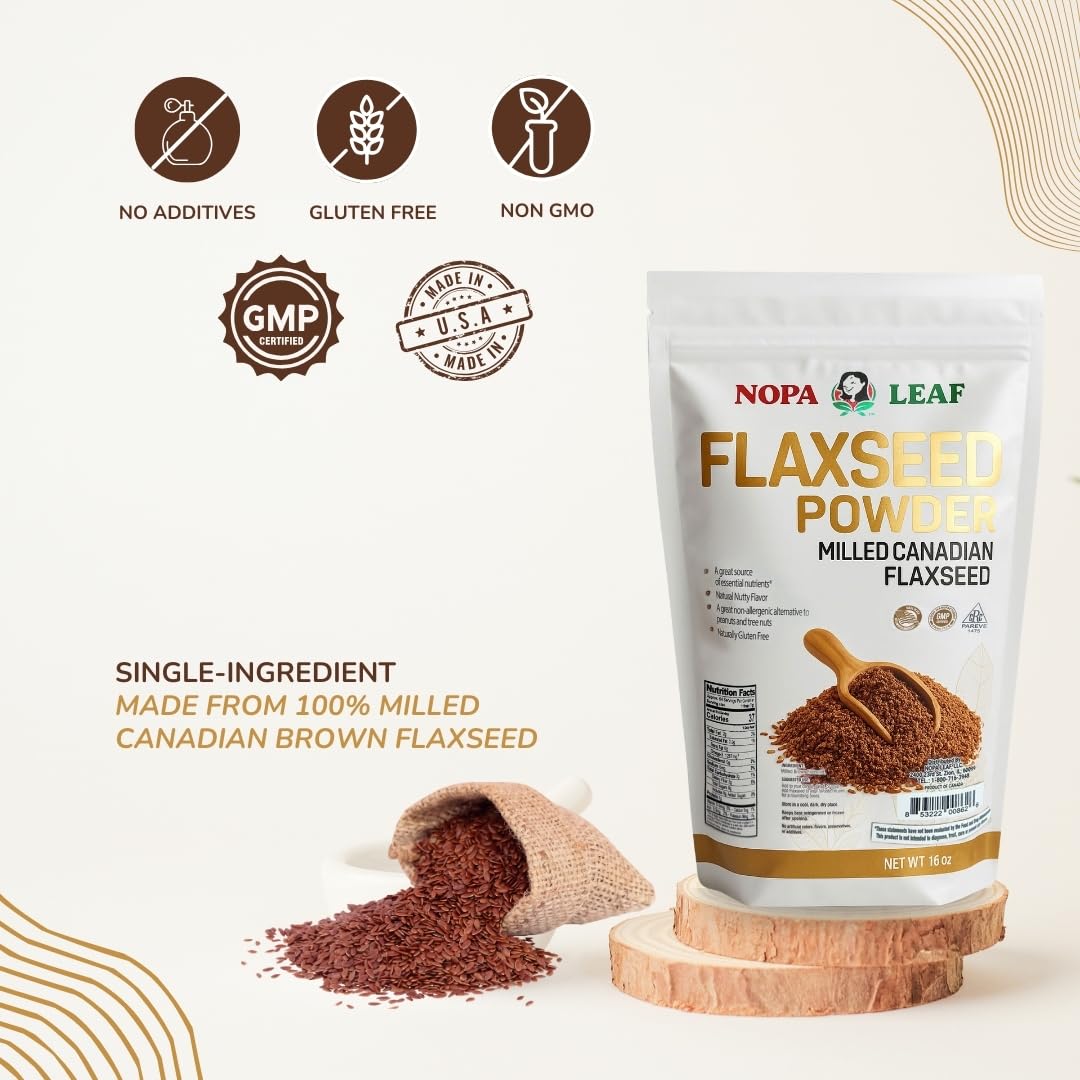 Nutritional facts panel on the back of Nopalina Nopa Leaf flaxseed packaging