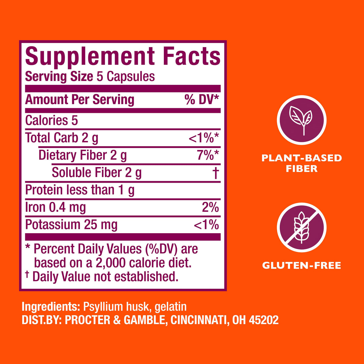 Metamucil capsules 300 count bottle on white background