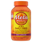 Usage instructions on the back of Metamucil fiber supplement bottle