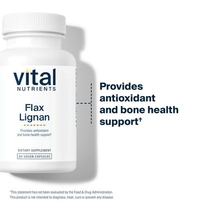 Side view of Vital Nutrients Flax Lignan SDG bottle showing usage instructions